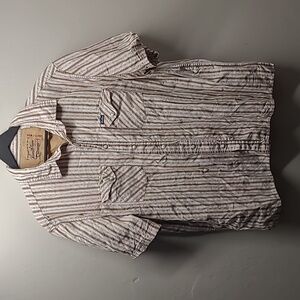 Mens XL button down casual dress shirt Levi's signature striped tan tones